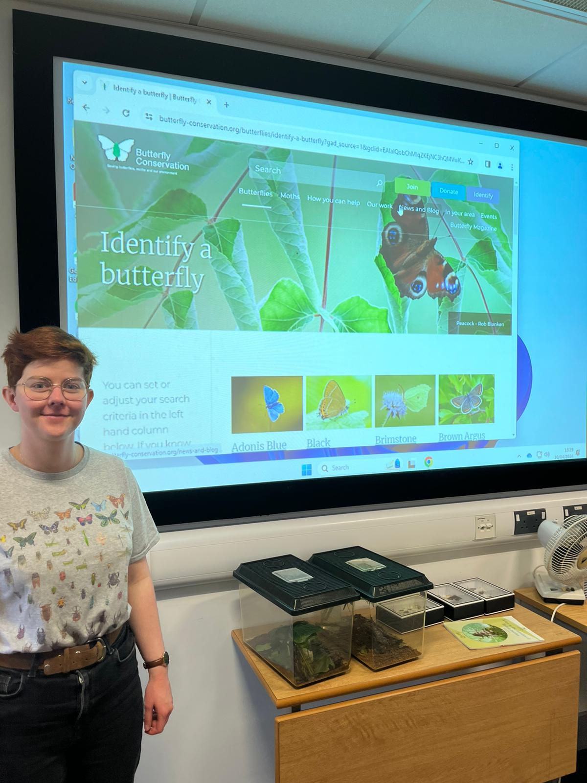 Preparing to deliver an entomology session for school students visiting Harper Adams University in April 2024